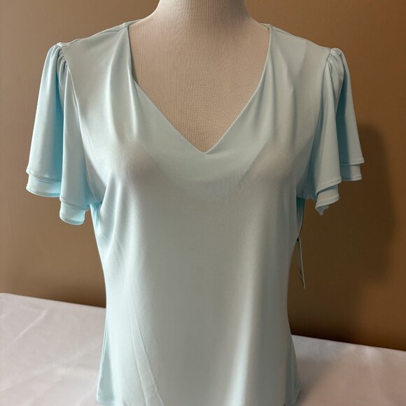 CALVIN KLEIN light blue short sleeve top suit separate flowy sleeves L NWT - Picture 1 of 3